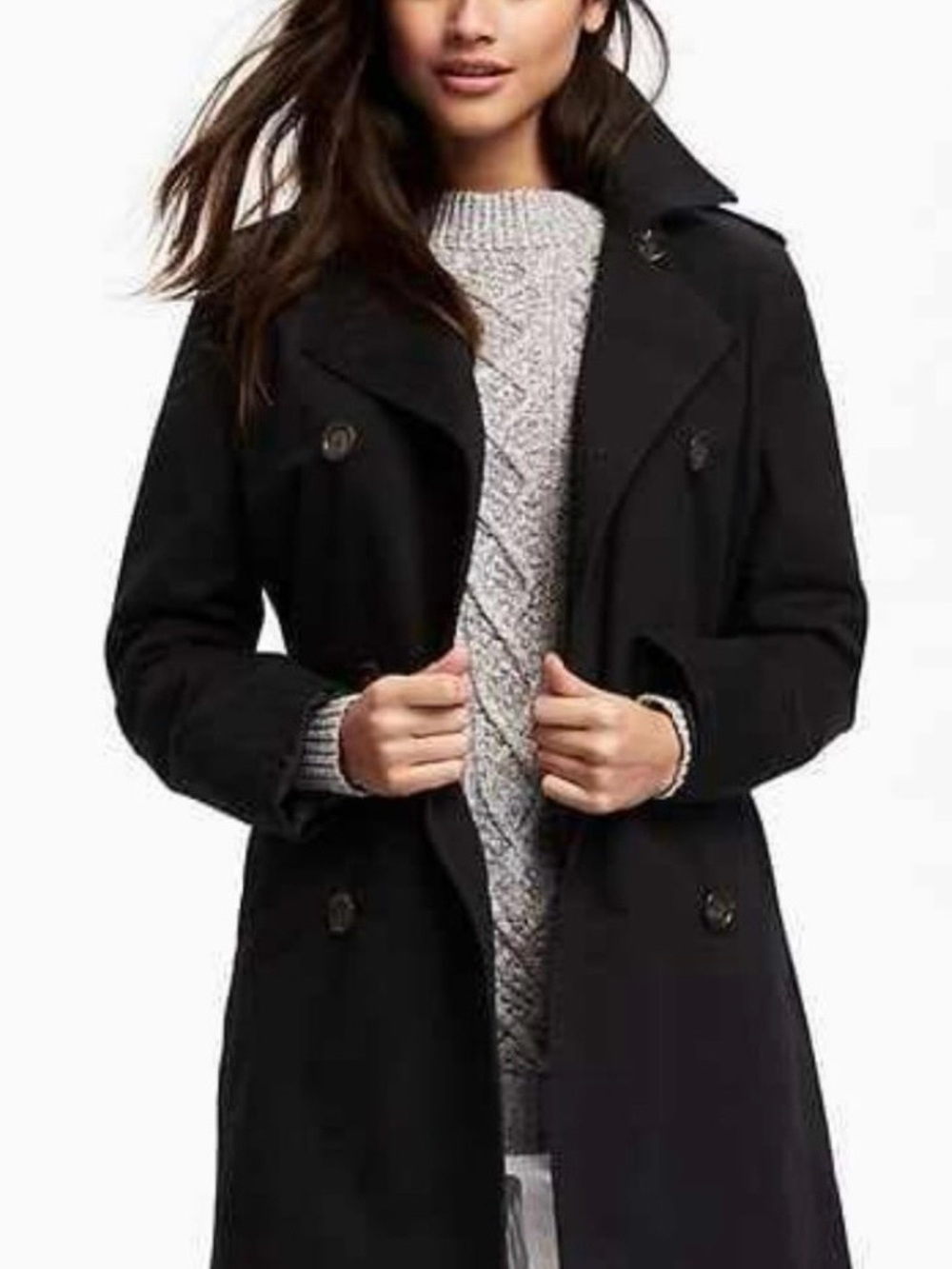 OLD NAVY Black Double-Breasted Trench Coat with Belt - Picture 5 of 5
